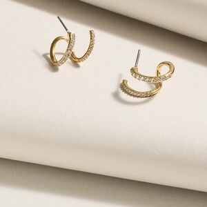 NWT Madewell Demi-Fine Pavé Double Hoop Earrings in Pale Gold Dainty Feminine